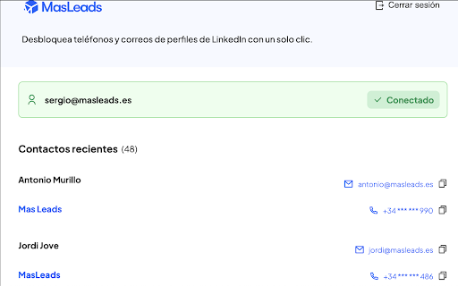 MasLeads Discovery :: Consigue emails y teléfonos verificados de cualquier perfil de LinkedIn, sin necesidad de salir de LinkedIn.
Prospecta de forma más…