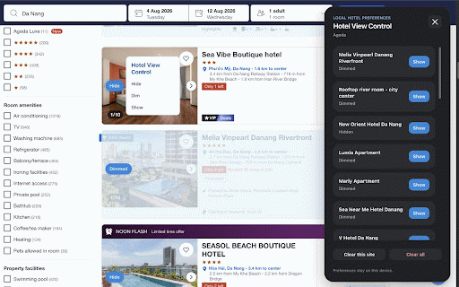 Hotel View Control :: Locally hide or dim hotel results you have already reviewed.