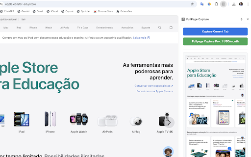 Fullpage Capture :: Capture páginas inteiras em PNG. O Pro adiciona PDF pesquisável, histórico completo, edição e salvamento em uma pasta escolhida.