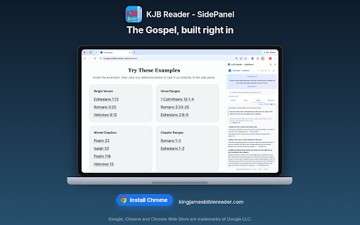 KJB Reader - SidePanel :: Search, read, and look up King James Bible verses from any web page via sidebar panel.
