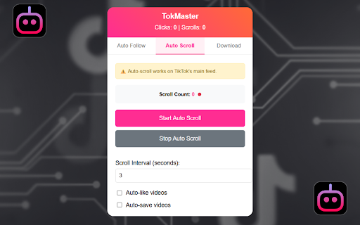 TikTok Auto Follow Scroll, Like, Save – TokMaster :: Automate TikTok with auto-follow scroll , likes, saves, and download videos & audio without watermarks.