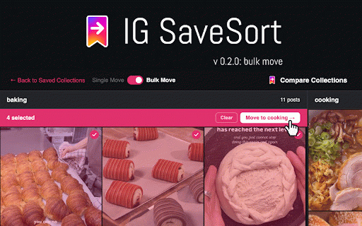IG SaveSort :: Compare and reorganize Instagram saved collections side by side