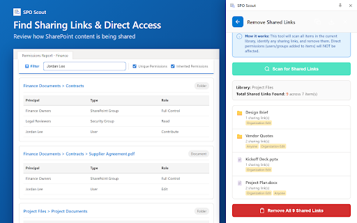 SPO Scout – SharePoint Permissions & Admin Tools :: Audit SharePoint permissions, sharing, storage and libraries directly in your browser — without PowerShell.