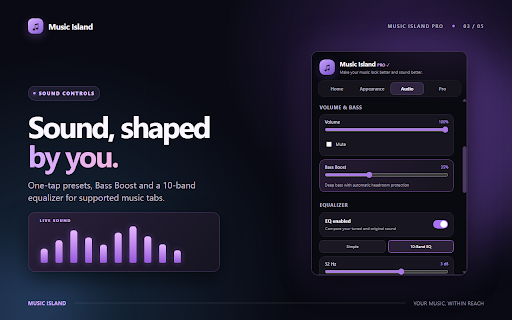 Music Island :: Dynamic Island-style music player. Control Spotify, YouTube, YT Music & Deezer with a floating widget.