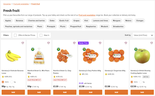 Supermarket Unit Value :: Adds a 'Value' sort option to UK supermarket sites, sorting products by unit price. Supports Tesco, Sainsbury's & Waitrose.