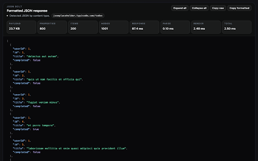 JSON Bolt :: Lightning-fast JSON formatter and syntax highlighter for raw JSON pages.