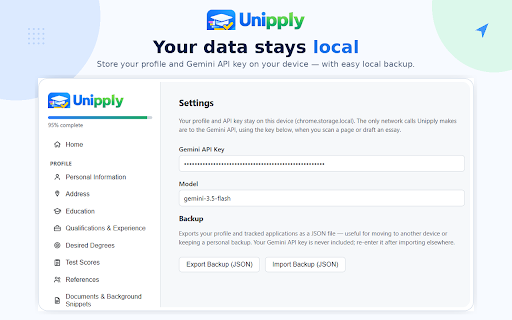 Unipply: Private AI Autofill for University Applications :: AI-powered university application assistant — save your profile once and autofill admission forms with Gemini, right in Chrome.