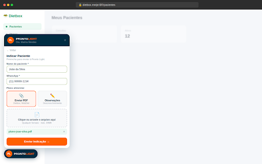 Pronto Light Parceiros :: Indique pacientes e acompanhe seus resultados diretamente no Dietbox, WebDiet e outros softwares de nutrição.