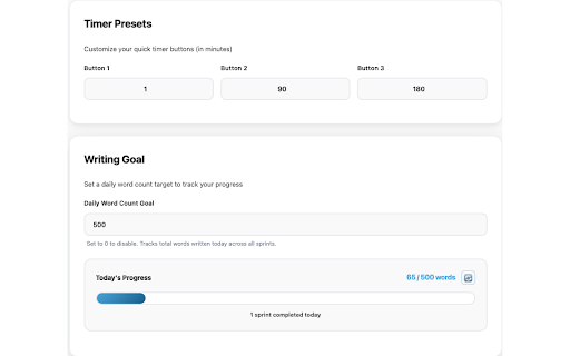 SprintWrite – Writing Sprint Timer for Google Docs :: Completely FREE writing sprint timer with word tracking, statistics, WPM calculation, and multiple themes. All features included.