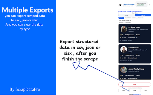Zillow Scraper: Export Listings, Agents & Reviews to CSV :: Zillow Scraper: Export Listings, Agents & Reviews. One-click Zillow data extraction for real estate leads and property details.