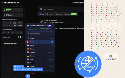 Leonardo AI: interface translator — English and 133 languages :: Translate Leonardo AI interface into 133 languages. Google Translate API. Not affiliated with Leonardo AI.