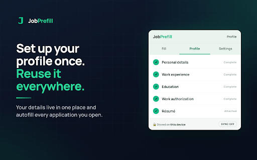 JobPrefill :: Autofill job applications hosted on Workday, Greenhouse and Lever. Your data stays on your device. Not affiliated with any ATS.