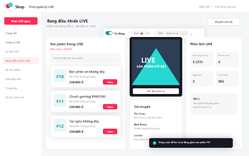 SellerCare - Auto Ghim :: Tự động ghim lại một sản phẩm theo thời lượng bạn chọn trong TikTok Shop LIVE.
