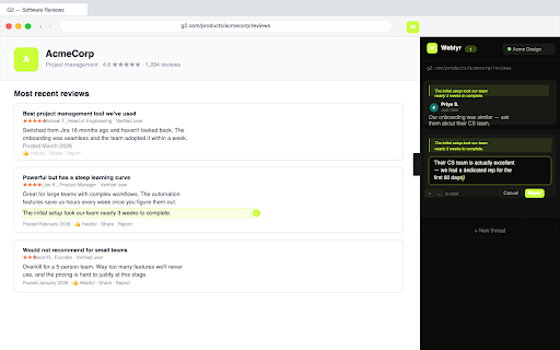 Weblyr :: Highlight text on any webpage and leave threaded comments your team sees instantly. No screenshots, no Slack.