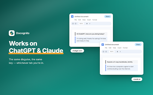Docognito – Hide ChatGPT & Claude :: Use ChatGPT and Claude as a plain document — nobody nearby sees a chatbot.