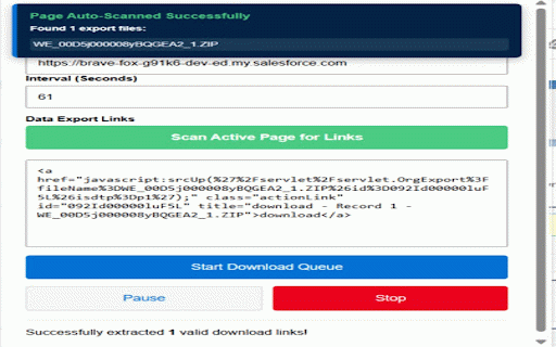 SF Data Export Helper :: Sequential Salesforce Downloader with Automated Link Scraper