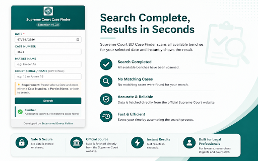 Supreme Court Case Finder :: Quickly search Bangladesh Supreme Court cause lists by case number or parties name and copy matching results.