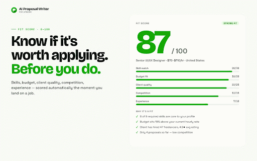 AI Proposal Writer for Upwork — Cover Letter Generator & Fit Score :: Generate winning Upwork proposals & cover letters with AI in seconds. Fit Score shows which jobs are worth your connects.