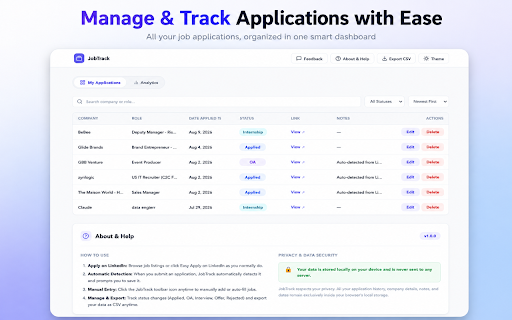 JobTrack - Job Application Tracker :: Automatically track and organize your job applications across popular job portals. Never lose track of where you applied.