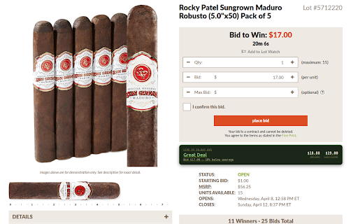 CigarBid Tracker :: Overlays historical auction prices and deal scores on CigarBid.com listings. Know what cigars actually sell for before you bid.