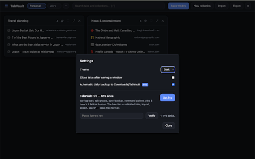 TabVault: Tab Manager & Session Saver :: Unlimited tab collections, local-first and private. One-click import from Toby & OneTab. No account, no subscription. Pay once.