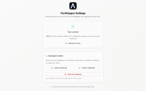 FontMapper – Local Fonts for Any Website :: Replace any website’s fonts with the fonts installed on your computer — per domain.
