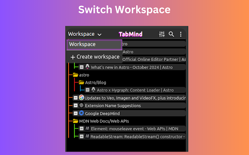 tabMind - AI smart tree style tabs :: Organize & visualize tabs, bookmarks in a smart AI-driven hierarchy. Organize tabs in tree based on its content not just who open it