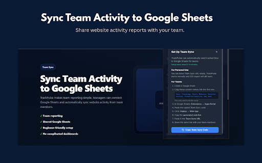 TrackPulse – Active Time Tracker :: Track real active browser time, export CSV reports, and sync activity to Google Sheets.
