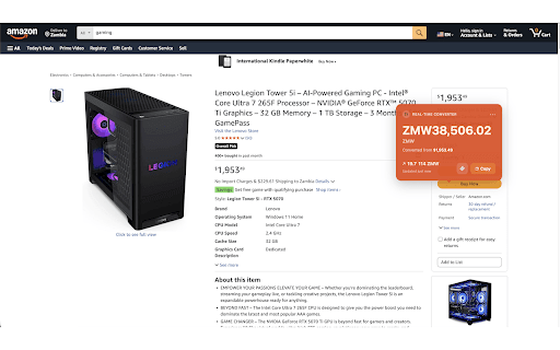Currency Converter :: Automatically converts currencies to your preferred currency (default: Kwacha) on hover
