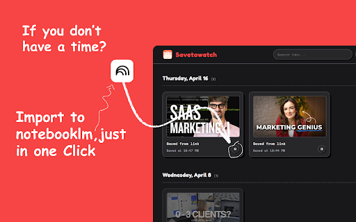 Savetowatch :: Save to watch YouTube where you left off. Free up browser memory and organize your video tabs in a beautiful dashboard.