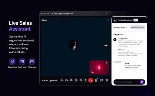 Worktual Sales Assist :: Real-time Google Meet caption capture with AI-powered sales suggestions for better conversations.