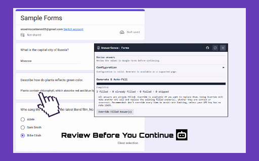 Generate & Autofill Google Forms — AnswerSense :: Generate and autofill answers for supported Google Forms with AI.