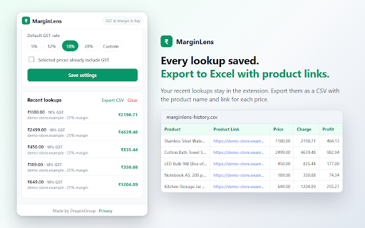 MarginLens — GST & Margin X-Ray :: Select any ₹ price on any website. See the GST split, your margin, and the price you should charge — instantly.
