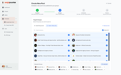 NinjaPoster - Auto Post to Facebook™ Groups Organically (AI-Powered) :: Save time daily with intelligent, organic posting that works while you do other things.