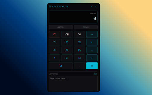 Calculator & Notepad :: A modern, sci-fi themed calculator with built-in persistent notepad.
