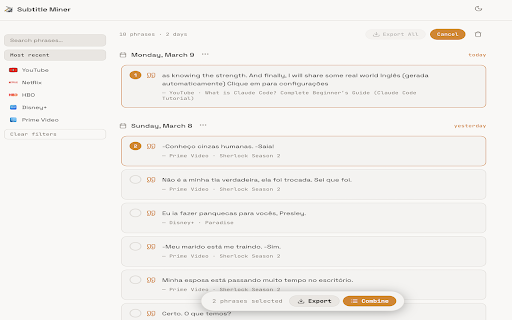 Subtitle Miner :: Subtitle Miner helps you capture and organize subtitles from videos across different streaming platforms.
Mine phrases while…