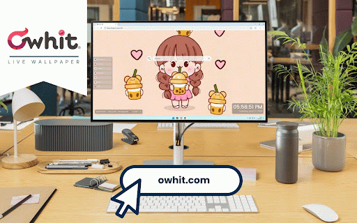 Cute Kawaii Girl Live Wallpaper :: Adorable kawaii girl with brown hair holding bubble tea surrounded by floating drinks and hearts.