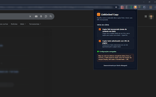 LinkEmbed Copy :: Copia links como texto clicável e transforma texto selecionado em link para a URL da página atual.