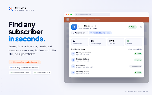 MC Lens :: Productivity tools for Salesforce Marketing Cloud admins and marketers