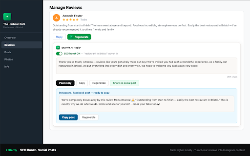 Starrly — AI Review Replies :: Generate professional AI replies to your Google Business reviews in one click. Powered by Starrly.