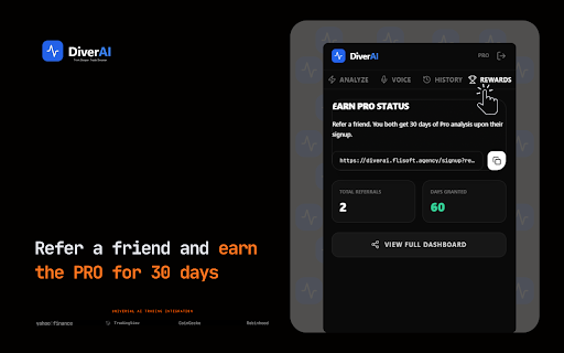 Diver AI Companion :: Real-time AI chart analysis overlay for TradingView, Yahoo Finance, CoinGecko, and Robinhood.