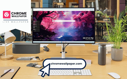 Dreamscene Forest Live Wallpaper :: Mystical forest of vibrant pink cherry trees surrounds shimmering purple river at twilight.