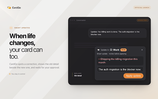 CardGo: AI Context Cards :: Attach reusable context cards to ChatGPT, Claude, Gemini, Perplexity, and Grok — you choose what each chat knows.