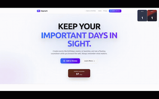 Daymark :: A privacy-first Chrome extension that lets users create important events and displays a customizable floating countdown.