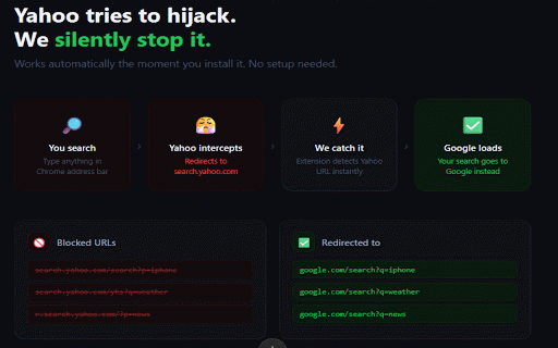 Yahoo Search engine blocker :: Intercepts Yahoo search queries and redirects them to your preferred search engine.
