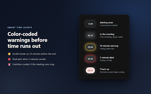 Meet Time Out :: Adds a timer to your Google Meet calls, synced with your Google Calendar.