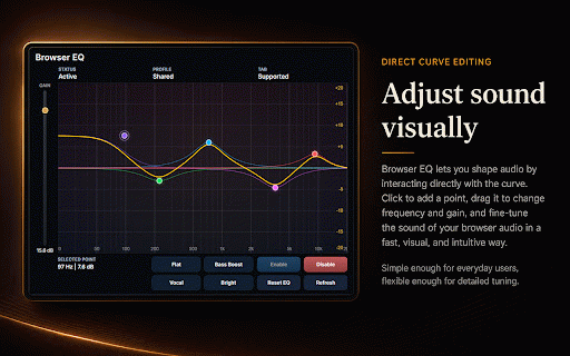 Browser EQ - Free Parametric Equalizer :: A parametric equalizer for browser tabs with visual curve editing, built-in presets, and output gain control.