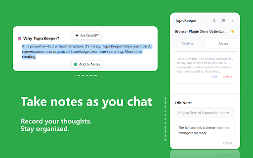 ChatGPT organizer: TopicKeeper | DeepSeek organizer & AI chat folder :: AI knowledge base & ChatGPT organizer & DeepSeek organize & DeepSeek manager & AI chat folder