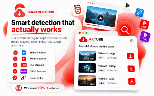 4KTube Media Downloader :: Find and save video and audio from pages you have the right to download. Plays and saves HTML5 media, HLS and DASH.