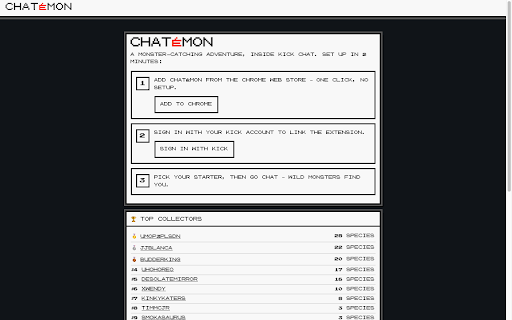 Chatémon :: Catch, battle and trade monsters by chatting on Kick. Unofficial fan project.